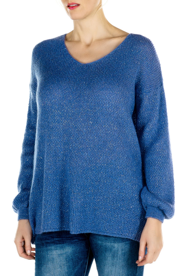 V Neck Sweater with Lurex Thread