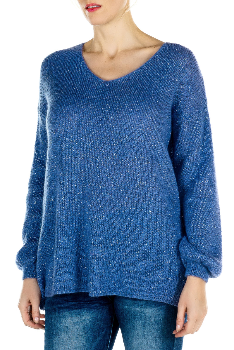 V Neck Sweater with Lurex Thread