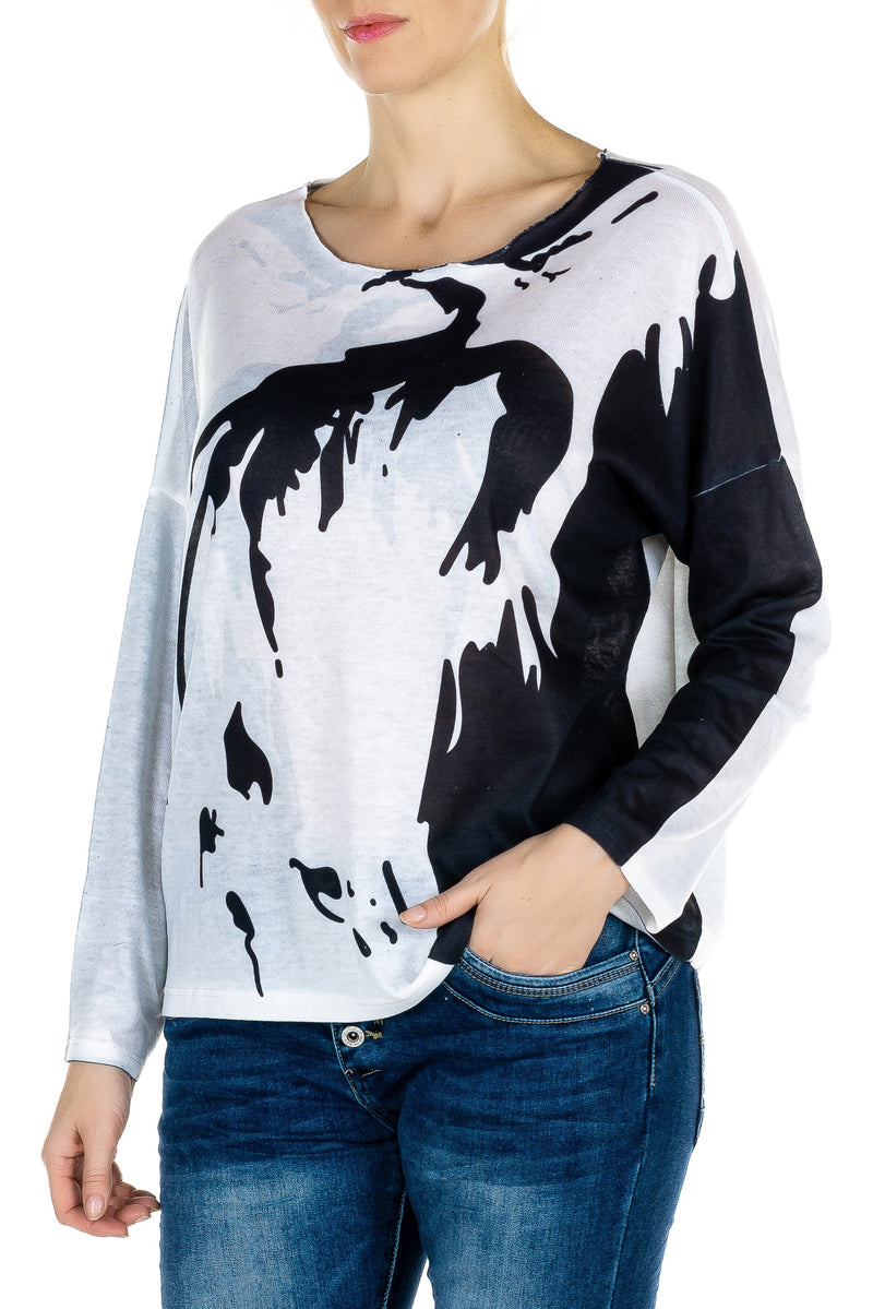 Boat Neck Splash Print Top