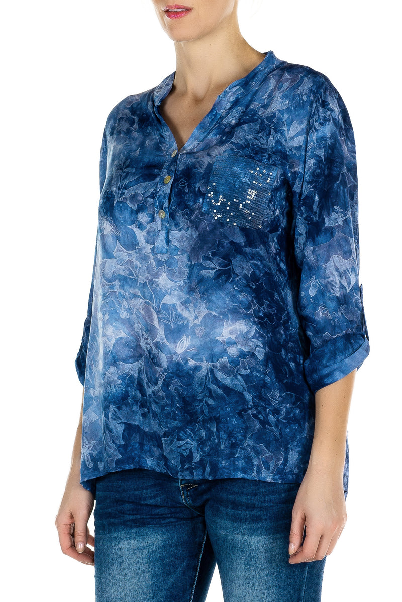 Faded Print Top Accented with Sequins
