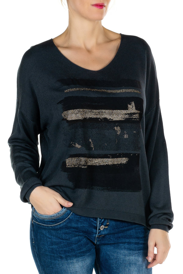 Pullover V-Neck with Splash Print