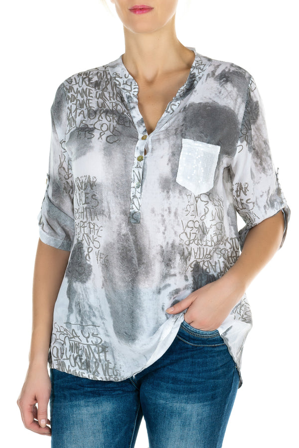 Pocket Cloud Print Blouse