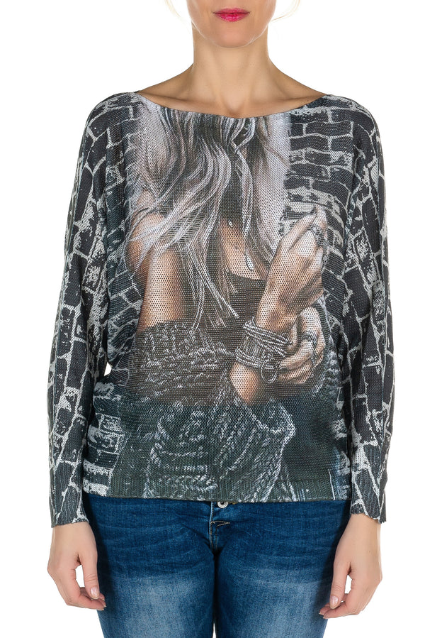 Boat Neck Print Top