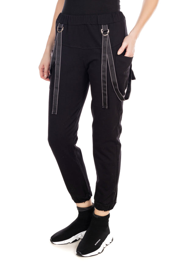 Pocket suspenders jogging pants