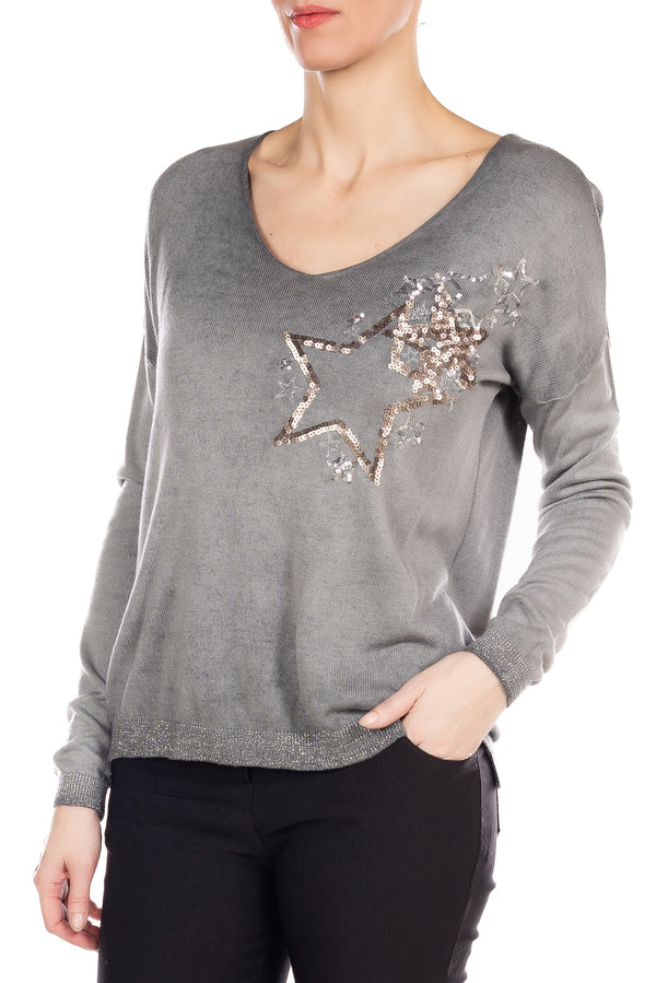 V-Neck Top with sequin star design